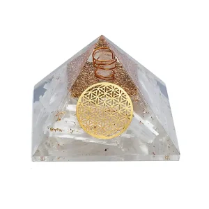 Orgonite Piramide Selenite Fiore della Vita