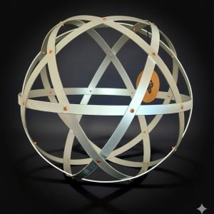 Pentasfera in alluminio anodizzato argento con rivetto rame misura 32cm